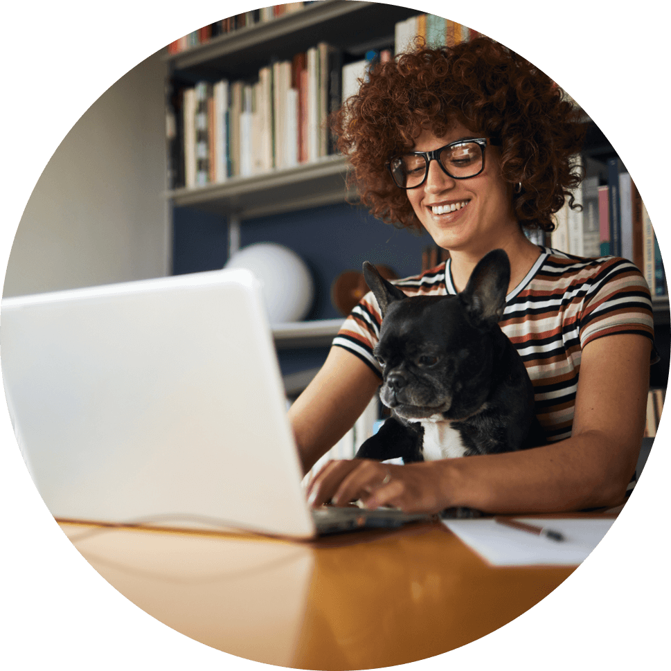 Woman and her dog looking at ATT internet options